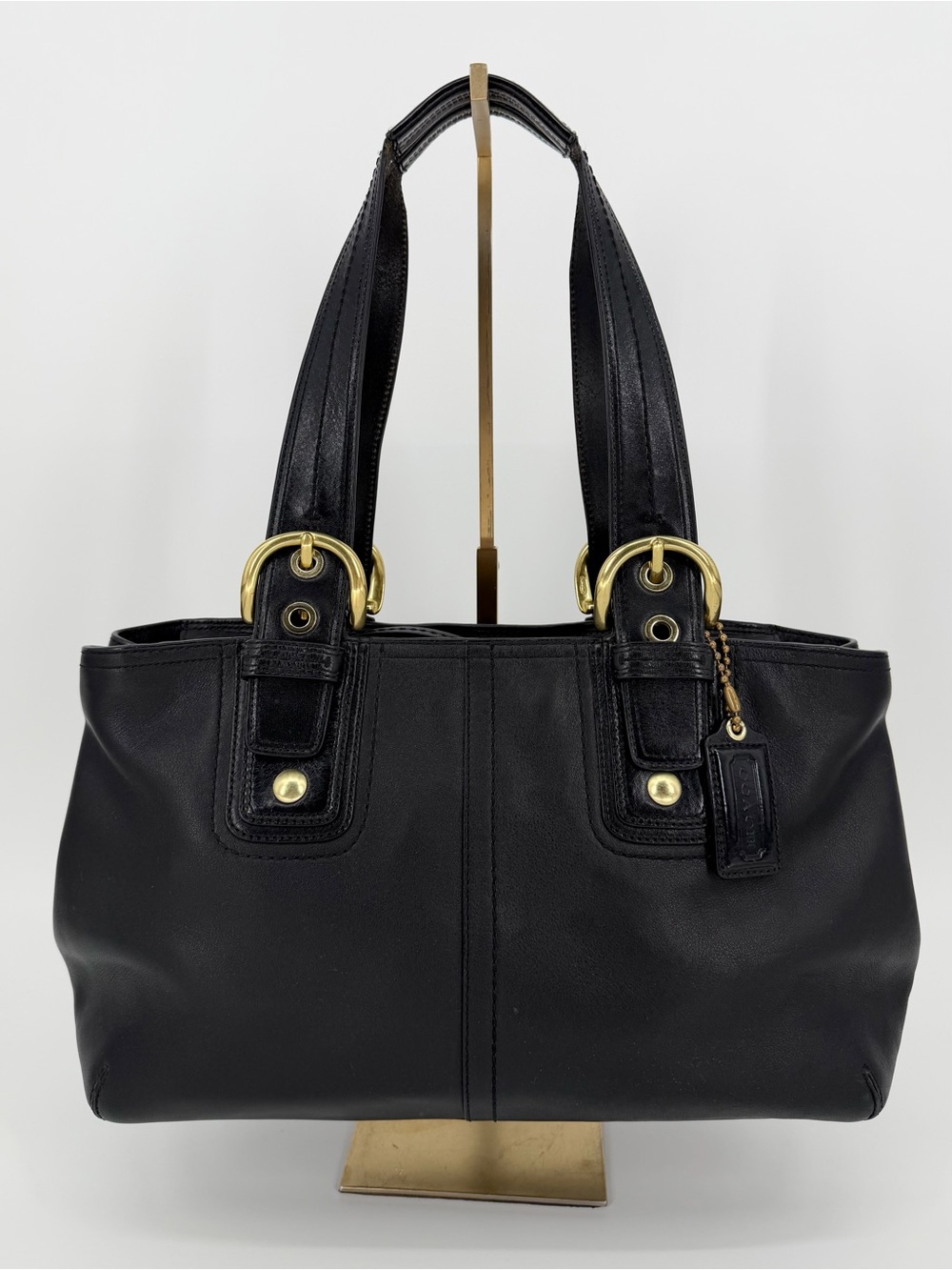 Vintage Coach Zip Top Double Handle Soho Tote Shoulder Bag Black Leather F11844